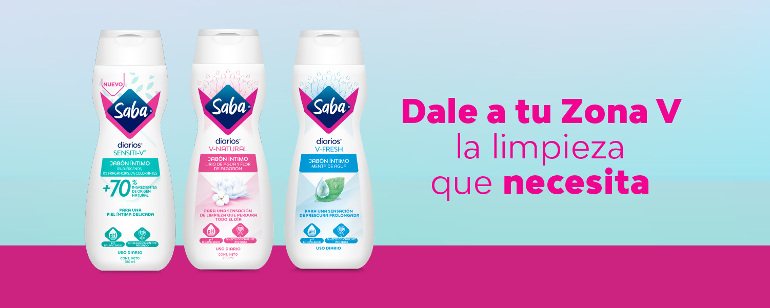 Imagen de los jabones intimos sobre un fondo rosa - Saba